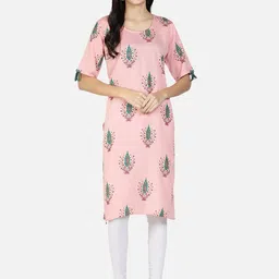 Fabclub Women Pink Floral Printed Block Print Kurta-image-71