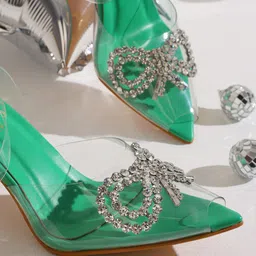GNIST Mid-Top Pointed Toe Embellished Party Block Heels With Ankle Loop-3