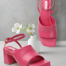 ELLE Square Toe Block Heels With Ankle Loop-10