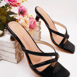 DressBerry Blak Strappy Open Toe Kitten Heels-17