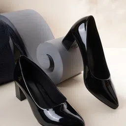 SAPATOS Women Black Party Block Pumps-23