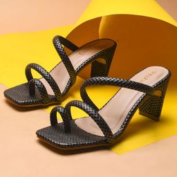 DressBerry Women Textured PU Party Block Heeled Sandals-17