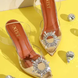 GNIST Embellished Party Peep Toe Block Pumps With Backstrap-6
