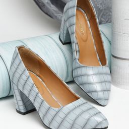 Bruno Manetti Women Grey Printed PU Block Pumps-2