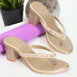 DressBerry Beige Embellished Open Toe Block Heels-26