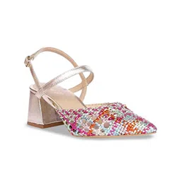 Saint G Textured Pointed Toe Leather Block Heels image 2