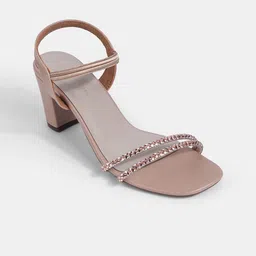 LEMON & PEPPER Embellished Open Toe Backstrap Block Heels image 5