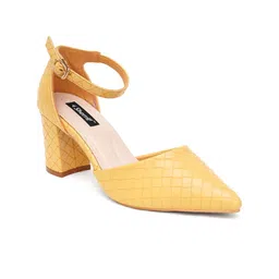 Sherrif Shoes Yellow Textured Block Pump Heels image 3
