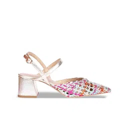 Saint G Textured Pointed Toe Leather Block Heels image 4