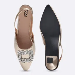 Street Style Store Embellished Pointed Toe Block Mules With Backstrap image 2