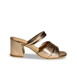 Peach Flores Textured Open Toe Leather Block Heels image 3