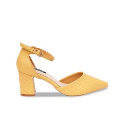Sherrif Shoes Yellow Textured Block Pump Heels image 2