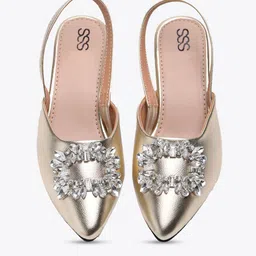 Street Style Store Embellished Pointed Toe Block Mules With Backstrap image 3