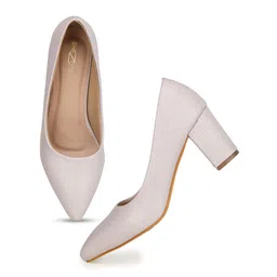 Shezone Textured Pointed Toe Block Heel Pumps image 5