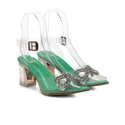 GNIST Mid-Top Pointed Toe Embellished Party Block Heels With Ankle Loop image 4