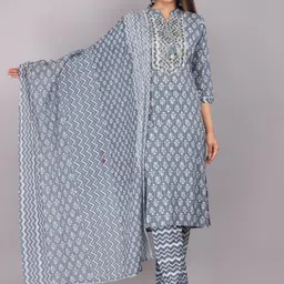 HIGHLIGHT FASHION EXPORT Ethnic Motifs Printed Mirror Work Kurta with Trousers & Dupatta-image-94