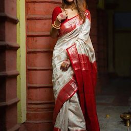 KALINI Ethnic Motifs Zari Silk Blend Banarasi Saree-picture-37