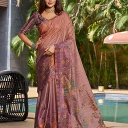 Mitera Rust & Green Floral Printed Pure Silk Saree-picture-16