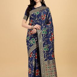 DIVASTRI Floral Woven Design Zari Banarasi Saree-image-62