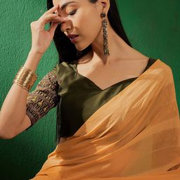 Sangria Mustard Yellow Striped Printed Zari Saree-image-75