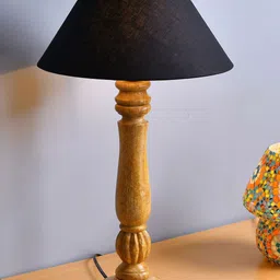 Homesake Black Classic Victorian Natural Wood Table Lamp with Shade-26