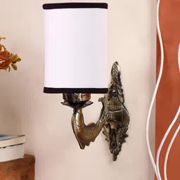 Devansh Antique White & Gold-Toned Wall Lamp With Cotton Conical Shade-51