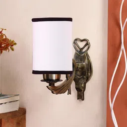 Devansh White & Black Antique Wall Lamp With Cotton Conical Shade-13