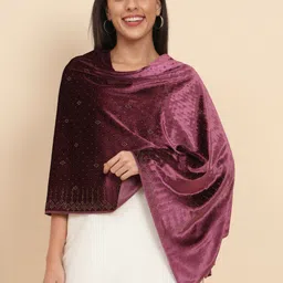 Pashmoda Embellished Beads & Stones Velvet Shawl-image-56