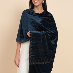 Pashmoda Crystal Work Velvet Shawl-57