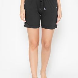 Vami Women Black Solid Plain Cotton Shorts-picture-0