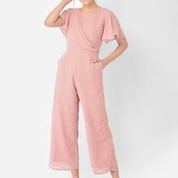 Eavan Pink Solid Draped Basic Jumpsuit-4