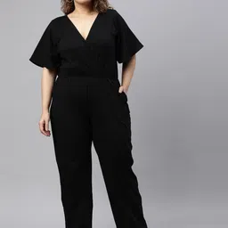 The Pink Moon Women Plus Size Black Solid Basic Jumpsuit-22