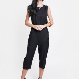 Purple State Black Solid Capri Jumpsuit-image-85