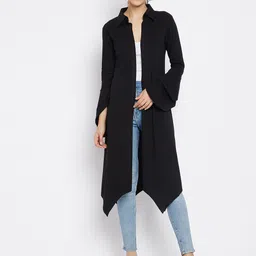 Hypernation Women Black Pure Cotton Longline Shrug-12