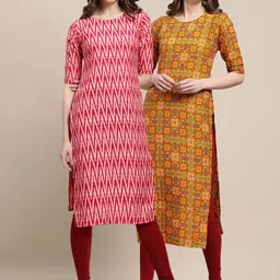 KALINI Women Multicoloured Ethnic Motifs Printed Keyhole Neck Summer Sheers Crepe Kurta-image-63