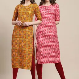KALINI Women Pack Of 2 Yellow & Red Ethnic Motifs Printed Crepe Kurta-picture-16