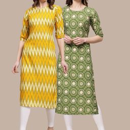 KALINI Women Yellow & Green Set Of 2 Ethnic Motifs Printed Crepe Kurta-picture-15