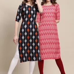 KALINI Women's Crepe Red & Black Color Ethnic Motif Printed Straight Kurta PACK OF 2-picture-5