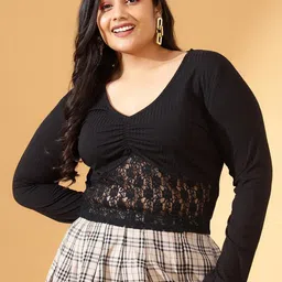 CURVE BY KASSUALLY Black Self Design Regular Top-image-37