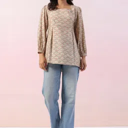 JISORA Round Neck Long Puff Sleeves Pure Silk Top-picture-34