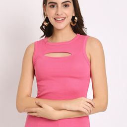CHARMGAL Ribbed Cut Out Detailed Sleeveless Fitted Modal Top-image-85