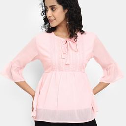 V-Mart Tie-Up Neck Bell Sleeve Cotton Peplum Top-51
