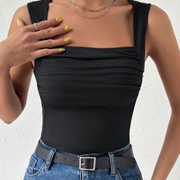 StyleCast Square Neck Ruched Georgette Tank Top-image-59