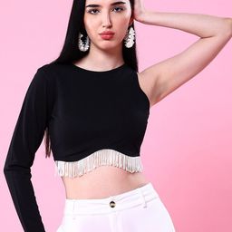 Freehand by The Indian Garage Co One Shoulder Fitted Crop Top-image-62