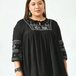 SAAKAA Embroidered Tie-Up Neck Top-image-32