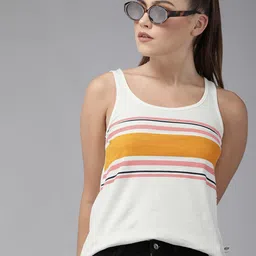 Roadster White  Yellow Striped Tank Top-image-41