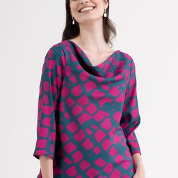 FableStreet Women Blue & Pink Printed Cowl Neck Top-picture-27