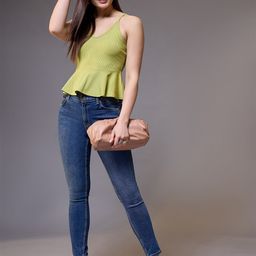 STYLECAST X KASSUALLY Green Shoulder Straps Ribbed Peplum Top-19