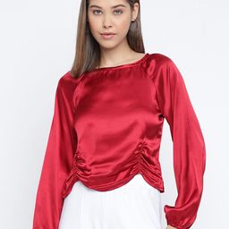 Mayra Boat Neck Puff Sleeves Ruched Top-image-38