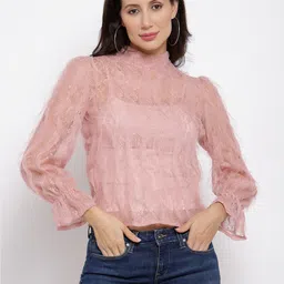 iki chic Pink Sheer Net Regular Top-picture-18